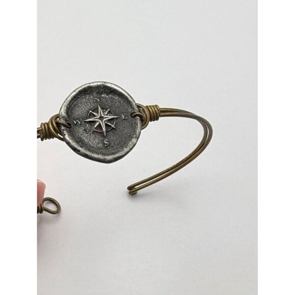 Vintage Silver Tone Compass on Bronze Wire Bracelet Retro - Picture 5 of 9